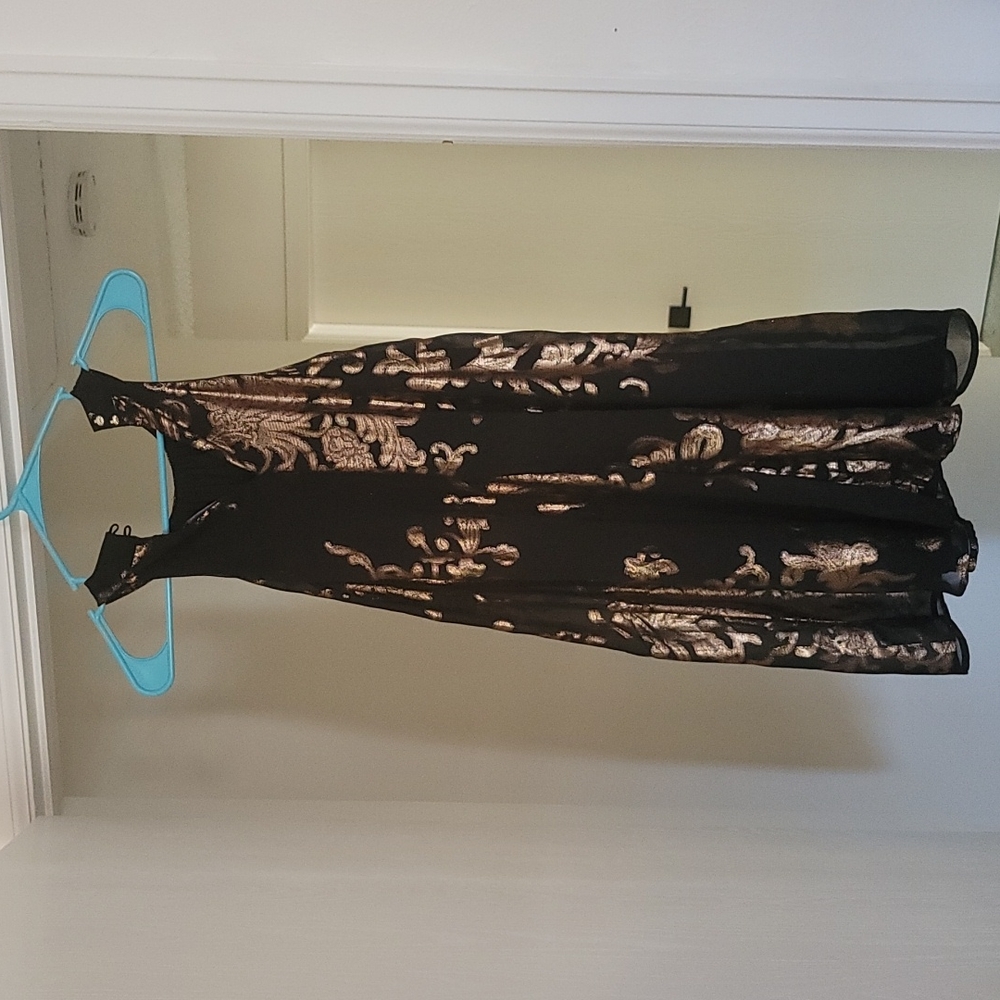 Black and gold halter shift dress